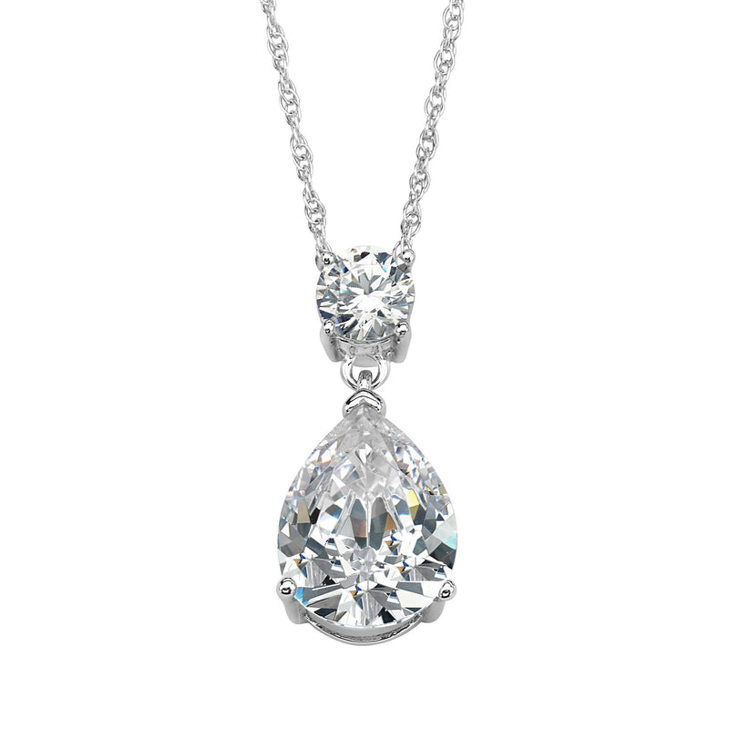 Silver Pear Shape CZ Necklace - BJSESP822 Birmingham Jewelry Silver Necklace Birmingham Jewelry 