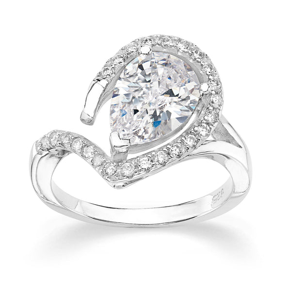 Silver Pear Shape CZ Ring - BJSESR1128 Birmingham Jewelry Silver Ring Birmingham Jewelry 