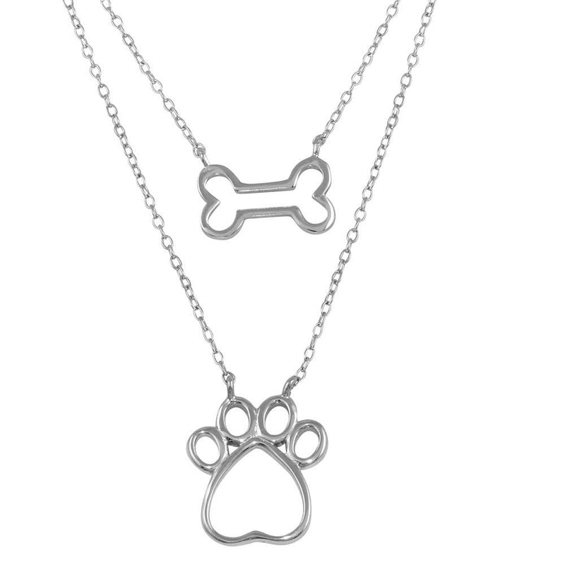Two Piece Dog Bone and Paw Necklace Birmingham Jewelry Silver Necklace Birmingham Jewelry 