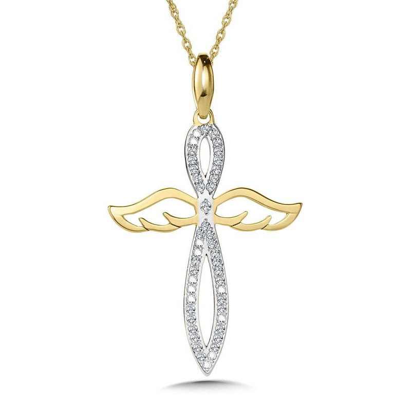 10K TWO TONE ANGELIC DIAMOND CROSS PENDANT Birmingham Jewelry Pendant Birmingham Jewelry 