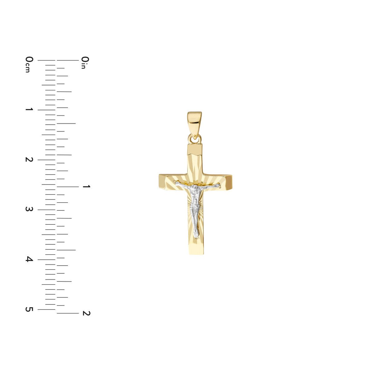 10K Two-Tone Gold 14.70mm D/C Cross with Jesus Crucifix Birmingham Jewelry Pendant Birmingham Jewelry 
