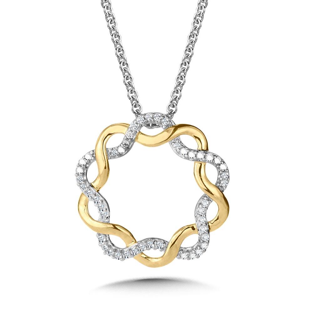 10K TWO TONE ROUND SPIRAL DIAMOND GRATITUDE PENDANT Birmingham Jewelry Pendant Birmingham Jewelry 