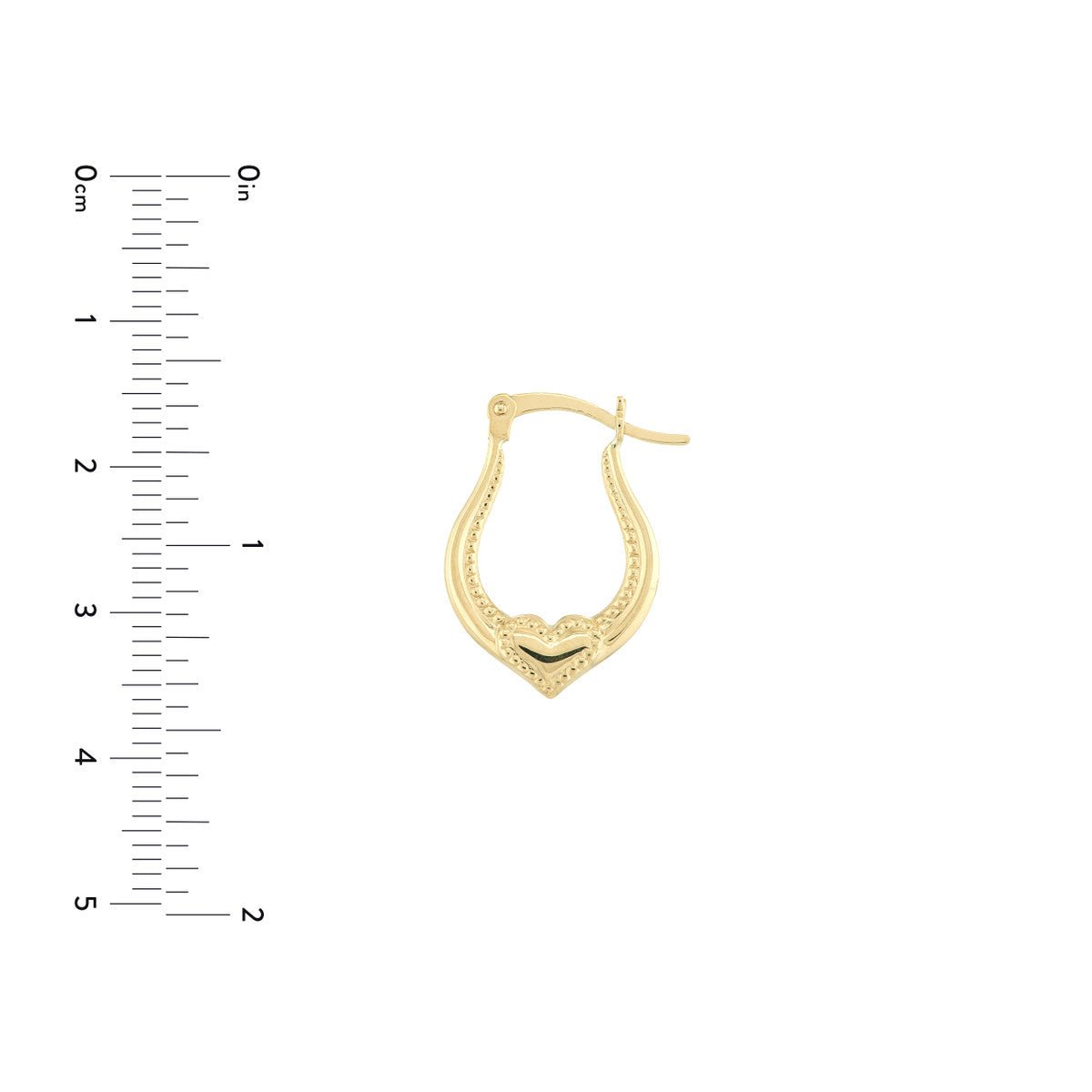 Birmingham Jewelry - 10K Yellow Gold Textured Horseshoe Hoop Earrings with Heart - Birmingham Jewelry