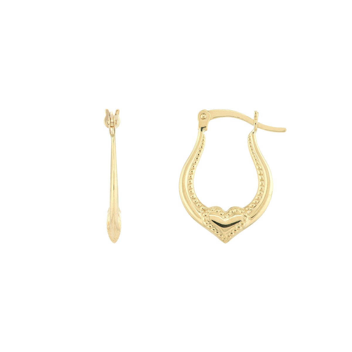 Birmingham Jewelry - 10K Yellow Gold Textured Horseshoe Hoop Earrings with Heart - Birmingham Jewelry