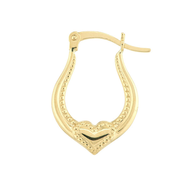 Birmingham Jewelry - 10K Yellow Gold Textured Horseshoe Hoop Earrings with Heart - Birmingham Jewelry