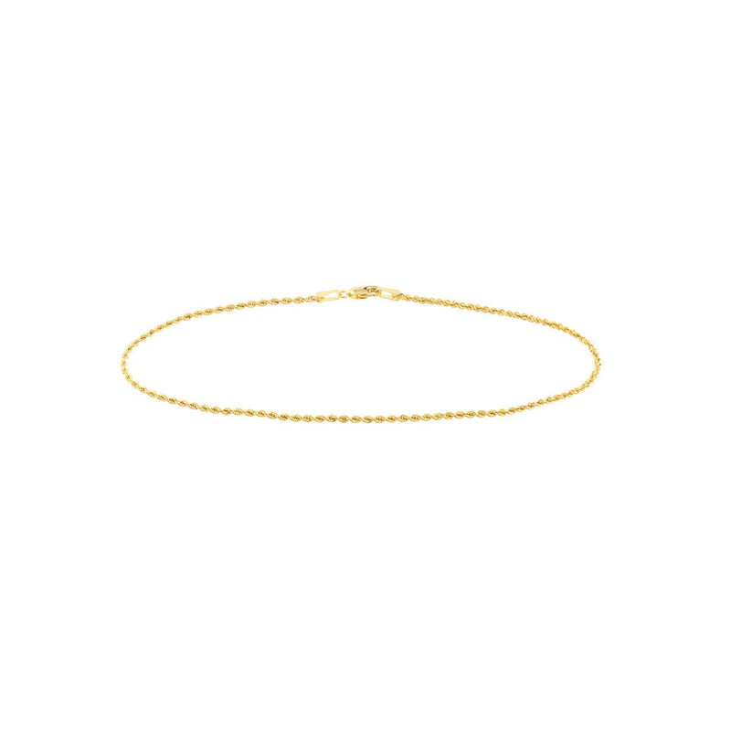 Birmingham Jewelry - 14K Gold 1.8mm Light Rope Chain with Lobster Lock Anklet - Birmingham Jewelry