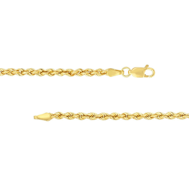 Birmingham Jewelry - 14K Gold 2.9mm Light Rope Chain with Lobster Lock - Birmingham Jewelry