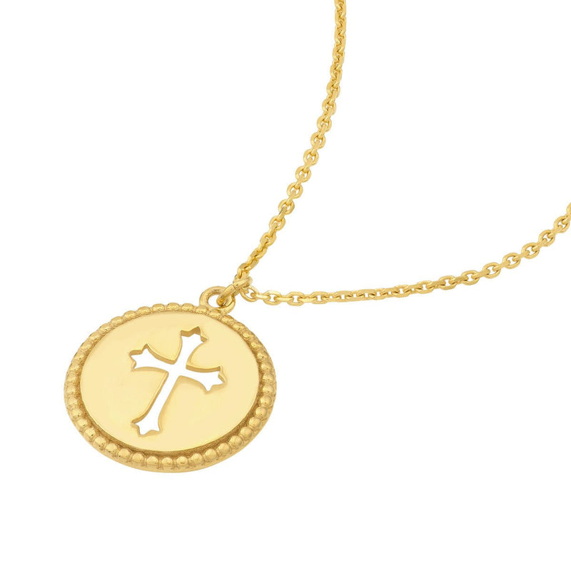 Birmingham Jewelry - 14K Gold Cross Cutout Beaded Medallion Necklace - Birmingham Jewelry