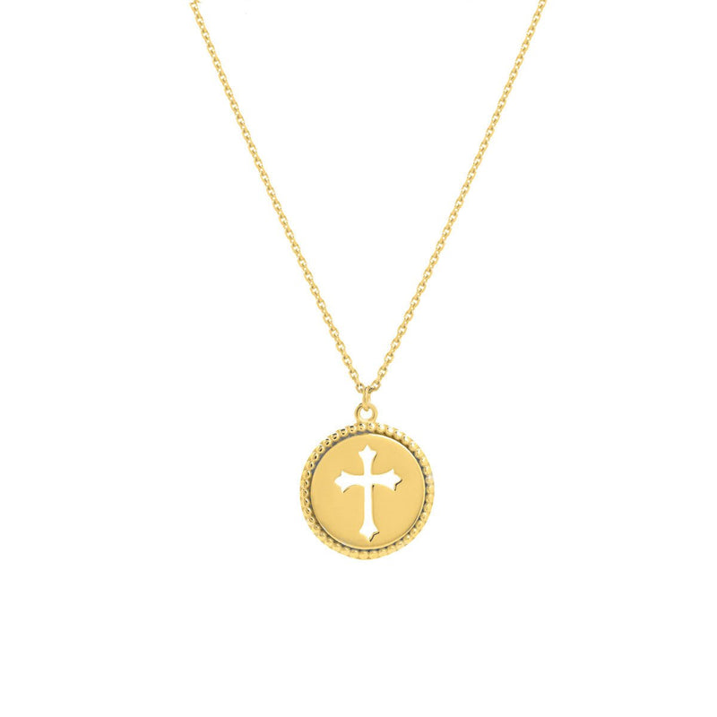 18KYG Byzantine Pave Diamond Beaded Medallion Pendant Necklace