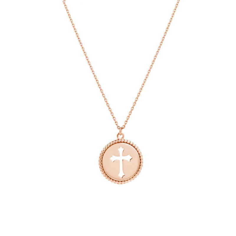 Birmingham Jewelry - 14K Gold Cross Cutout Beaded Medallion Necklace - Birmingham Jewelry