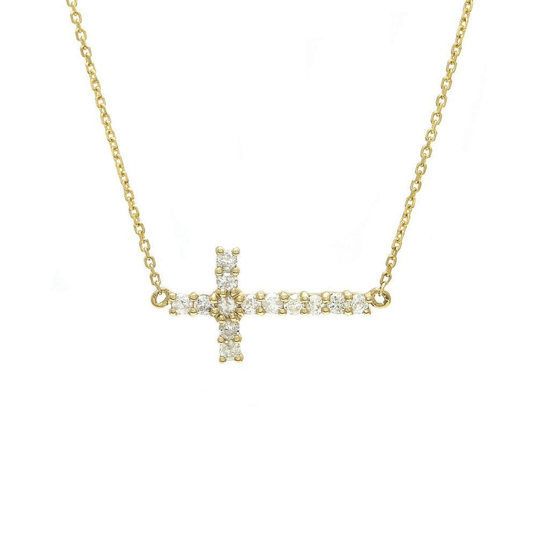 14K Yellow Gold Sideways Cross With Diamond Birmingham Jewelry Necklace Birmingham Jewelry 