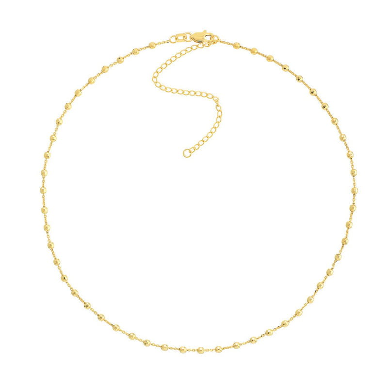 14k Yellow Gold Diamond Cut Beaded Chain Necklace