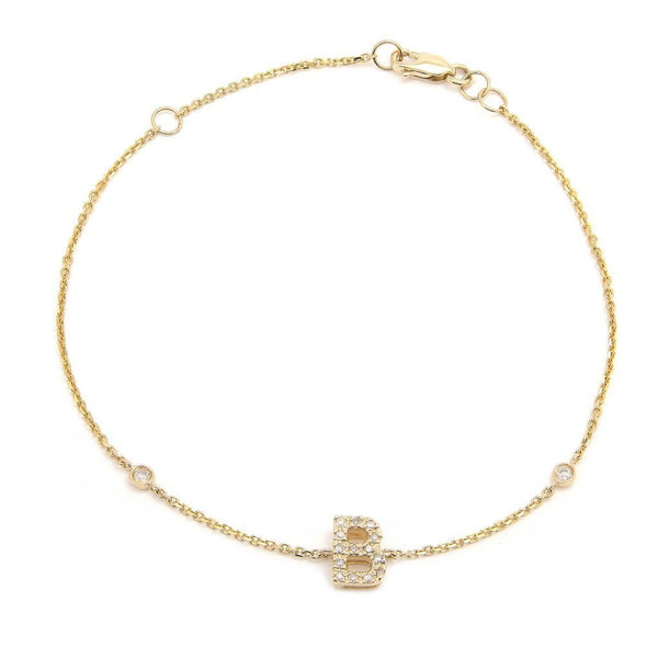 14K Gold Initial "B" Bracelet With Diamonds Birmingham Jewelry Bracelet Birmingham Jewelry 