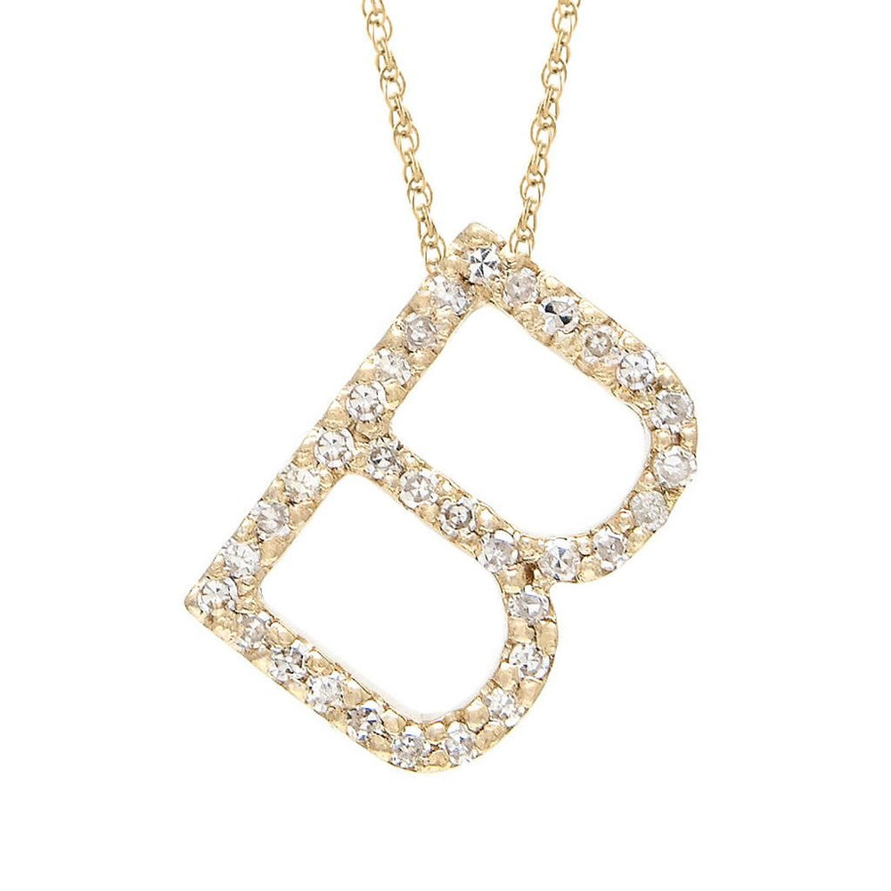 14K Gold Initial B Necklace with Diamonds Big 14K Yellow Gold 16.00