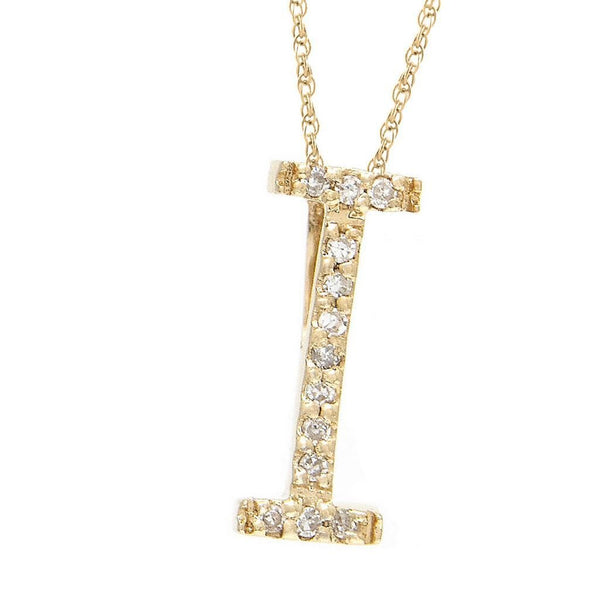 14K Gold Initial "I" Necklace With Diamonds (Big) Birmingham Jewelry Necklace Birmingham Jewelry 