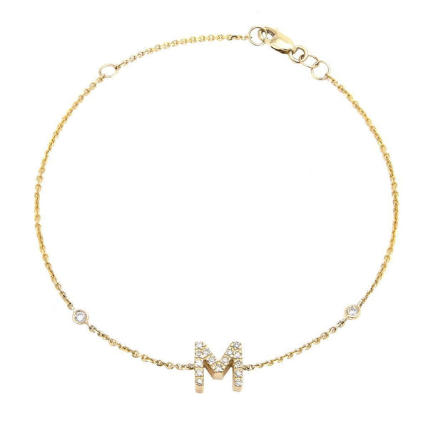 14K Gold Initial "M" Bracelet With Diamonds Birmingham Jewelry Bracelet Birmingham Jewelry 
