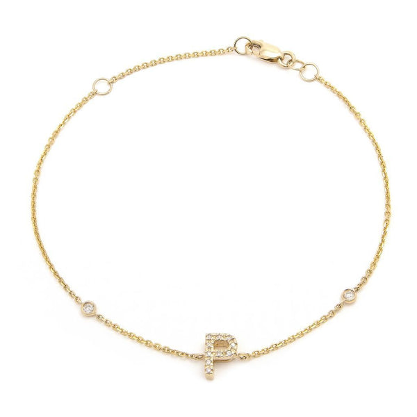 14K Gold Initial "P" Bracelet With Diamonds Birmingham Jewelry Bracelet Birmingham Jewelry 