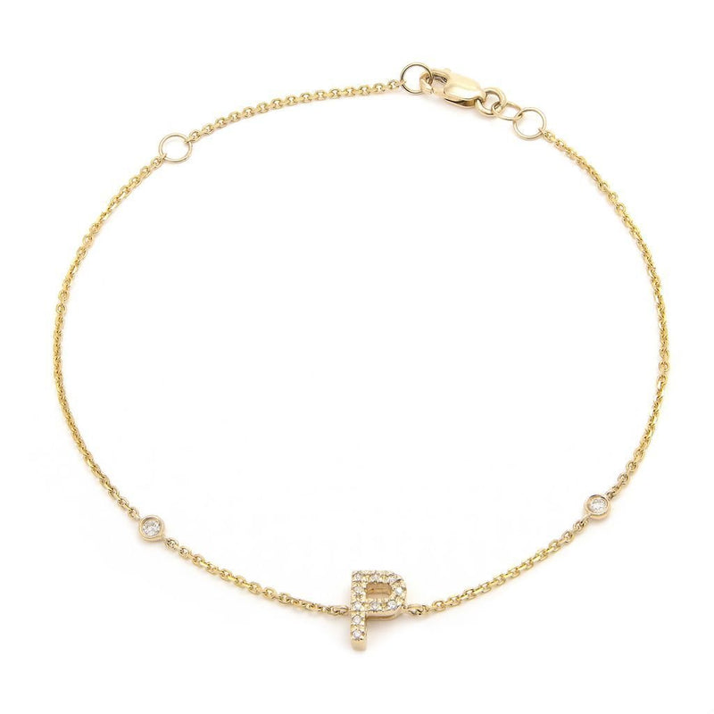 14K Gold Initial "P" Bracelet With Diamonds Birmingham Jewelry Bracelet Birmingham Jewelry 