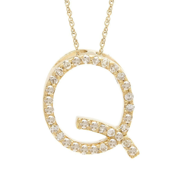14K Gold Initial "Q" Necklace With Diamonds (Big) Birmingham Jewelry Necklace Birmingham Jewelry 