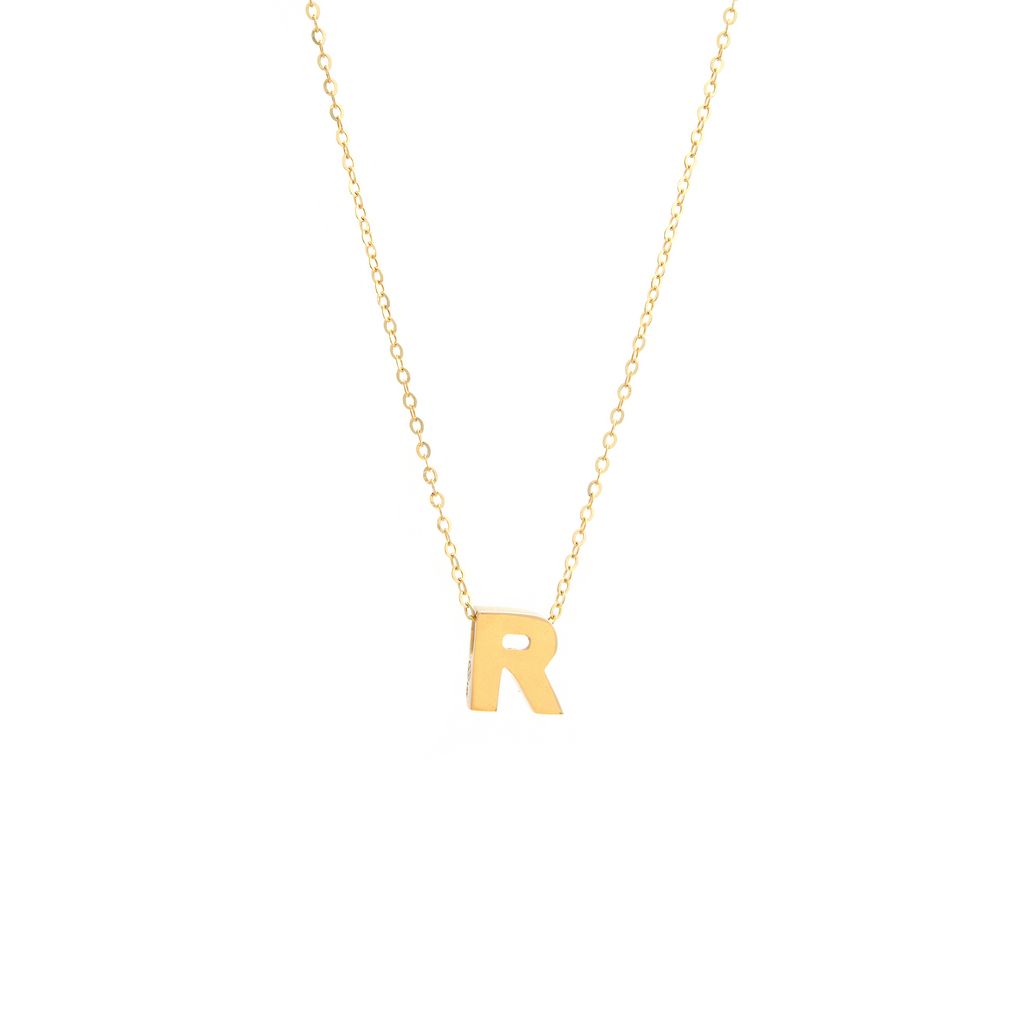Gold Enamel Initial Pendant Necklace - Black, R | Icing US