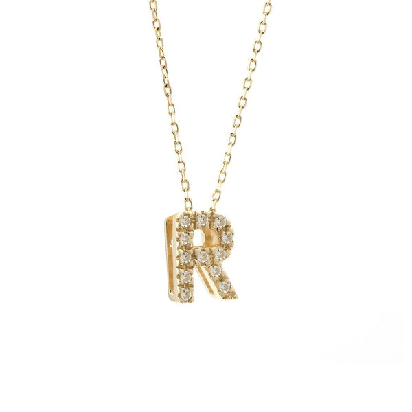 14K Gold Initial "R" Necklace With Diamonds Birmingham Jewelry Necklace Birmingham Jewelry 