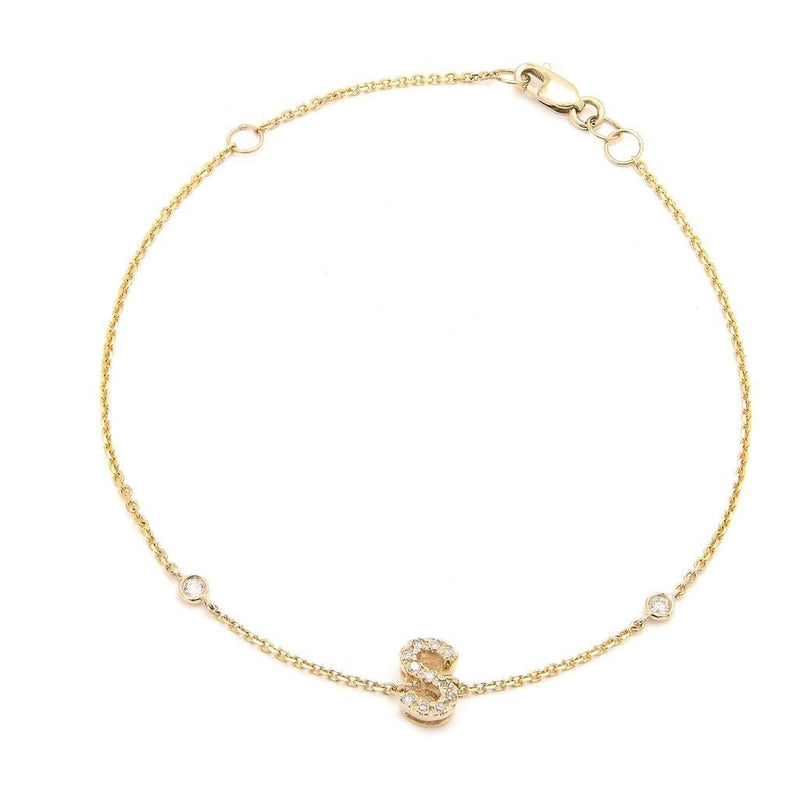14K Gold Initial "S" Bracelet With Diamonds Birmingham Jewelry Bracelet Birmingham Jewelry 