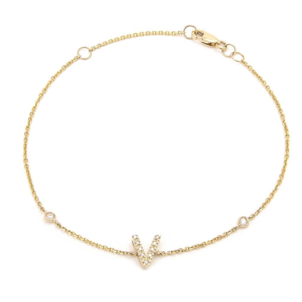 14K Gold Initial "V" Bracelet With Diamonds Birmingham Jewelry Bracelet Birmingham Jewelry 