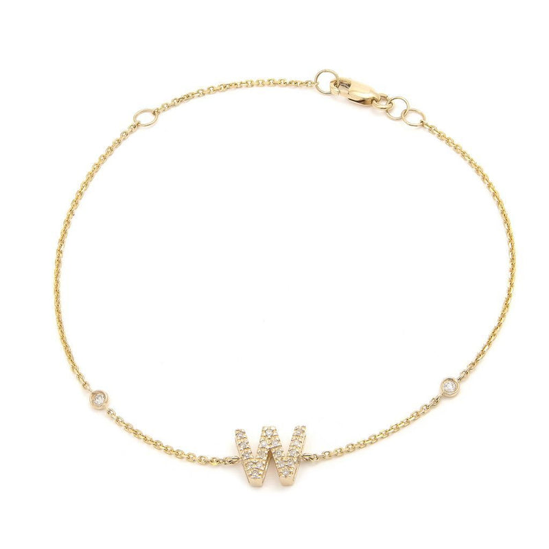 14K Gold Initial "W" Bracelet With Diamonds Birmingham Jewelry Bracelet Birmingham Jewelry 