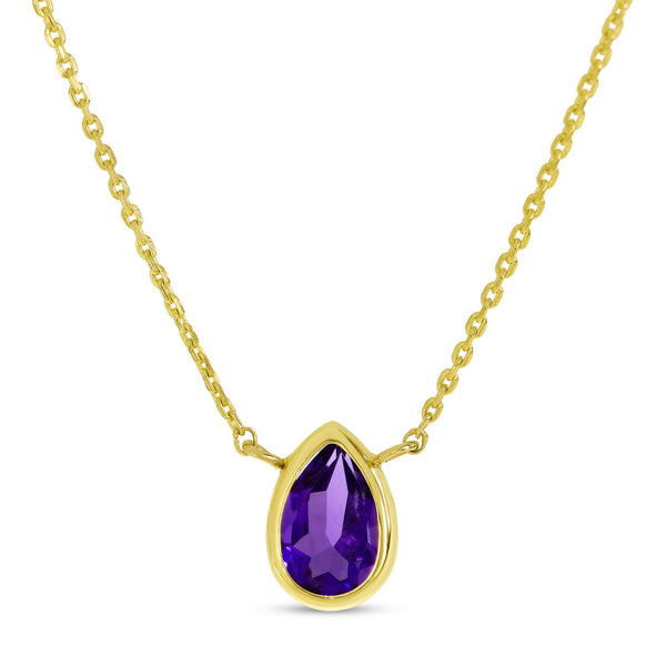 14K Gold Pear Amethyst Birthstone Necklace Birmingham Jewelry Necklace Birmingham Jewelry 