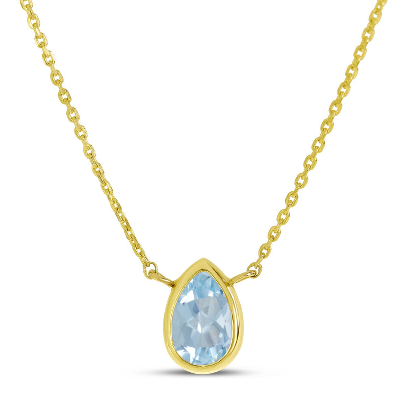14K Gold Pear Aquamarine Birthstone Necklace Birmingham Jewelry Necklace Birmingham Jewelry 