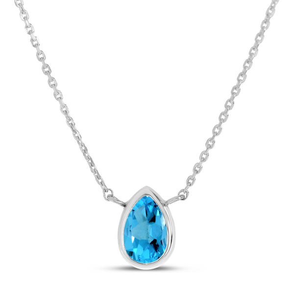 14K Gold Pear Blue Topaz Birthstone Necklace Birmingham Jewelry Necklace Birmingham Jewelry 
