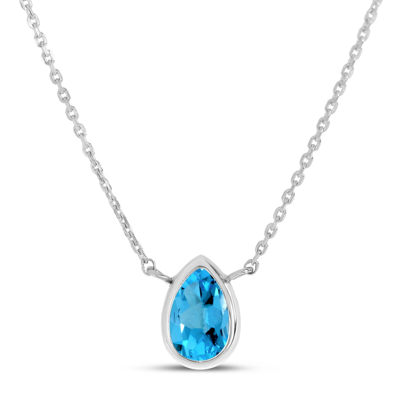 14K Gold Pear Blue Topaz Birthstone Necklace Birmingham Jewelry Necklace Birmingham Jewelry 