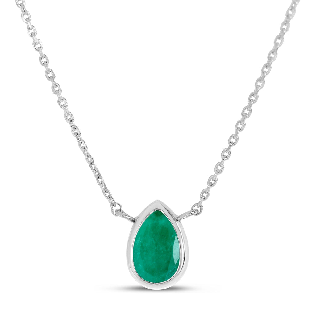 14K Gold Pear Emerald Birthstone Necklace