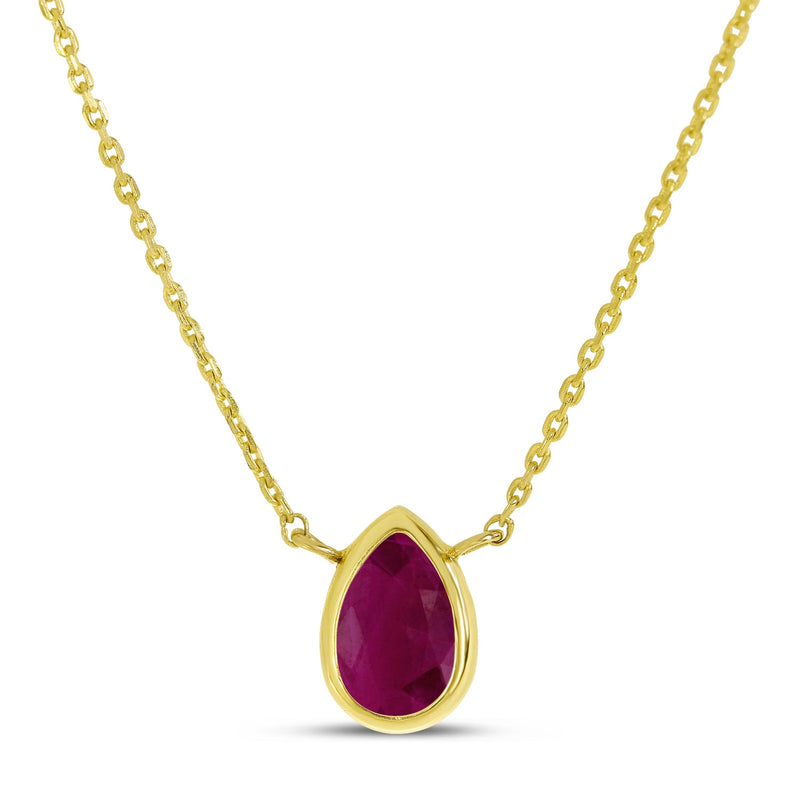 14K Gold Pear Ruby Birthstone Necklace Birmingham Jewelry Necklace Birmingham Jewelry 