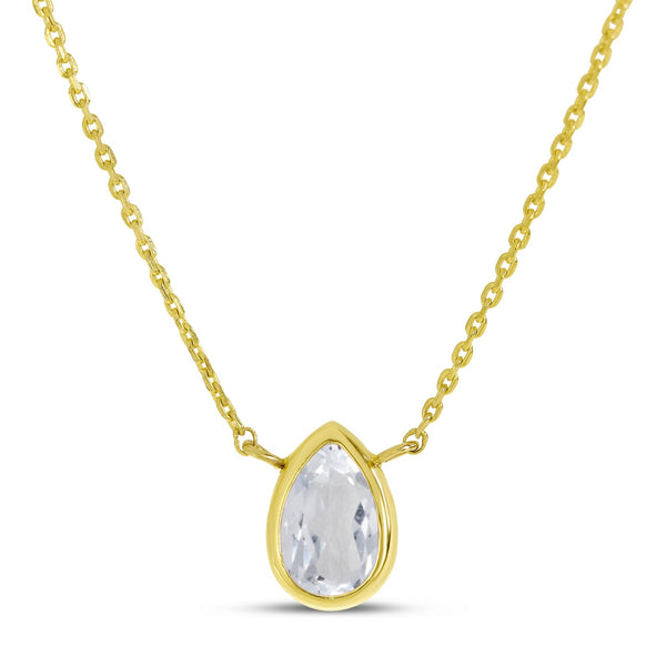 14K Gold Pear White Topaz Birthstone Necklace Birmingham Jewelry Necklace Birmingham Jewelry 