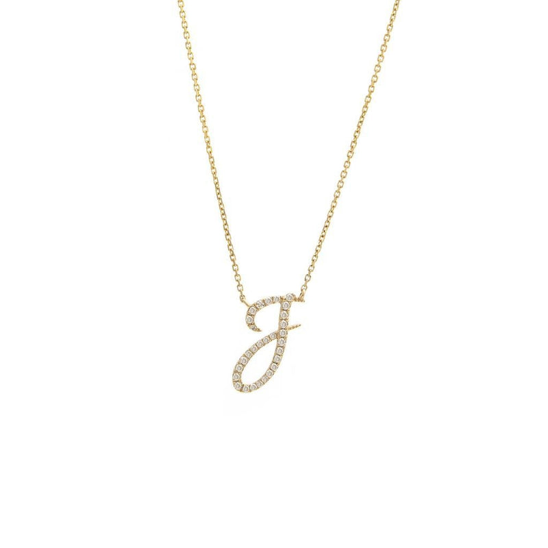 Initial Pendant J Letter Charms Diamond Necklace 18K Gold-G,VS 18 Chain / White Gold
