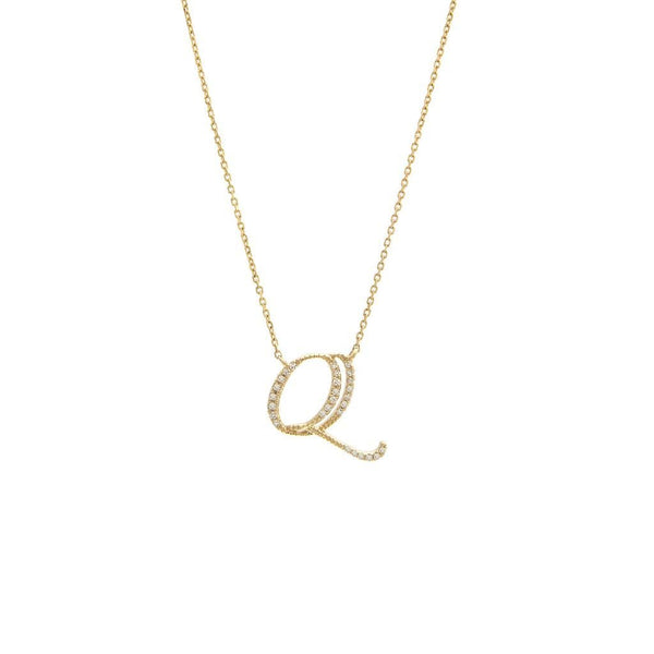 14K Gold Initial "Q" Necklace Script Birmingham Jewelry Necklace Birmingham Jewelry 