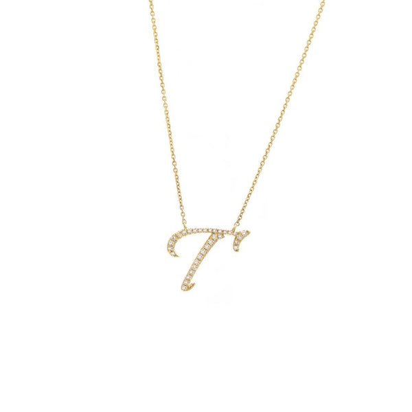 14K Gold Initial "T" Necklace Script Birmingham Jewelry Necklace Birmingham Jewelry 