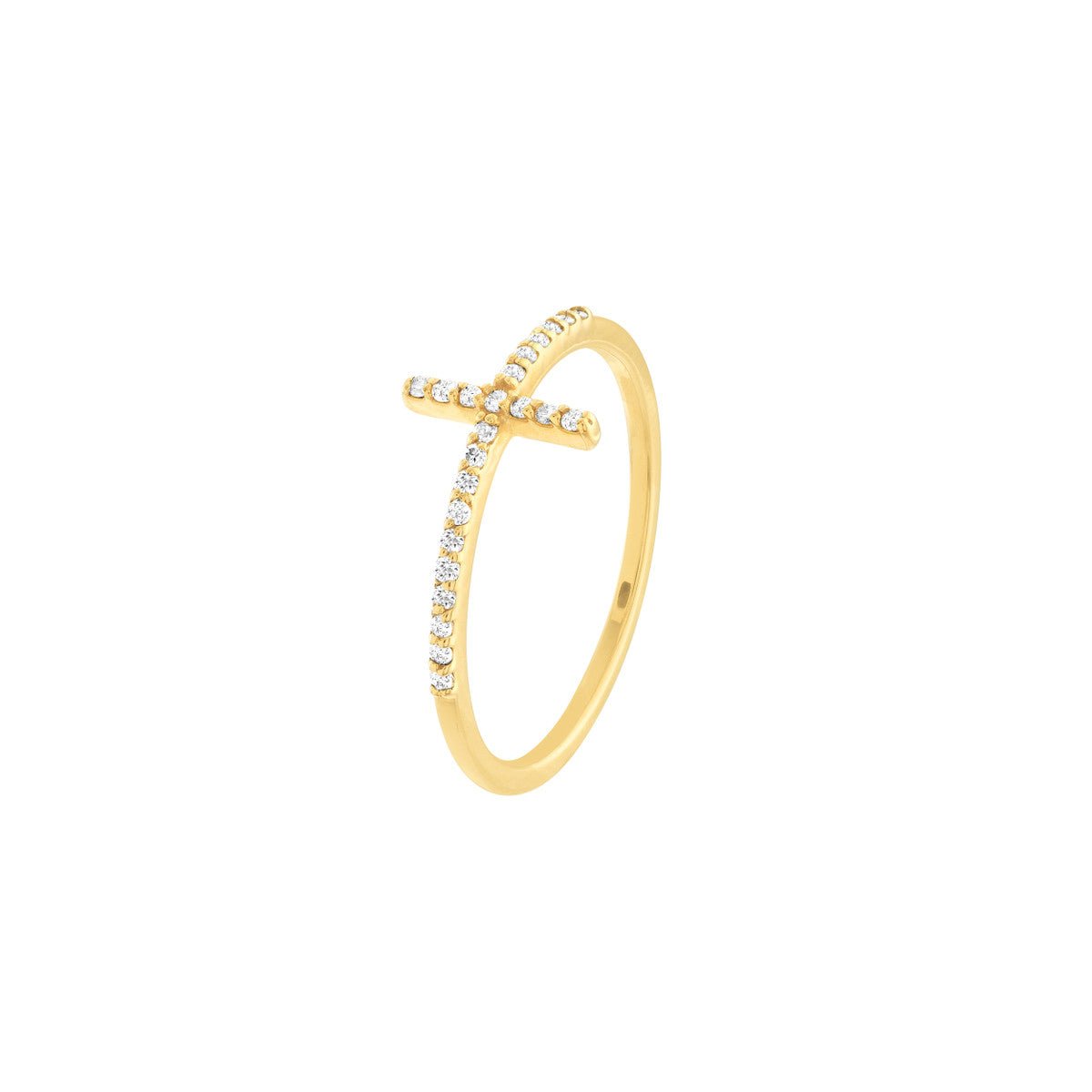 Birmingham Jewelry - 14K Gold Sideways Cross Ring with 0.17ct Diamond - Birmingham Jewelry