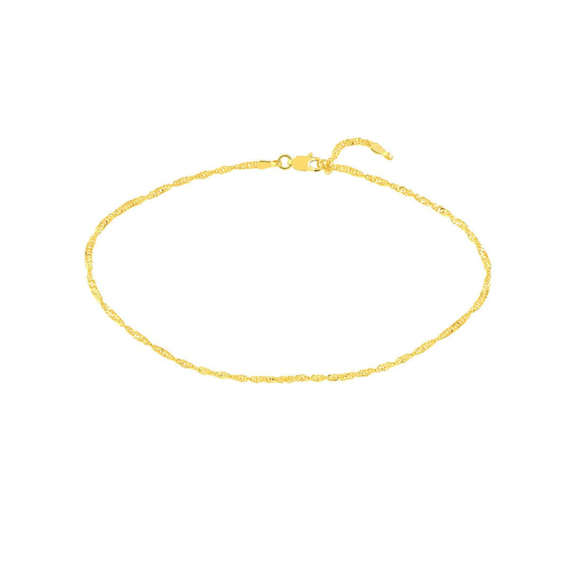 Birmingham Jewelry - 14K Gold Singapore Chain Adjustable Anklet - Birmingham Jewelry