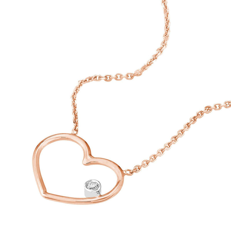 Birmingham Jewelry - 14K Rose And White Gold Open Wire Heart with Diamond Necklace - Birmingham Jewelry