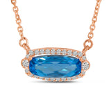 14K Rose Gold Diamond Halo Oval Blue Topaz Necklace Birmingham Jewelry Necklace Birmingham Jewelry 