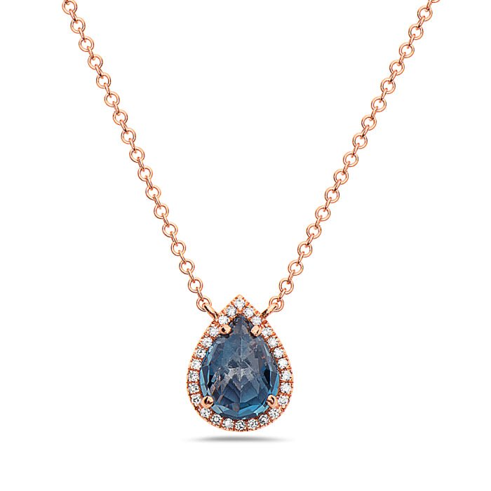 14K Rose Gold Pear Shape Blue Topaz And Diamond Necklace Birmingham Jewelry Necklace Birmingham Jewelry 