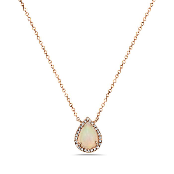Birmingham Jewelry - 14K Rose Gold Pear Shape Opal And Diamond Necklace - Birmingham Jewelry
