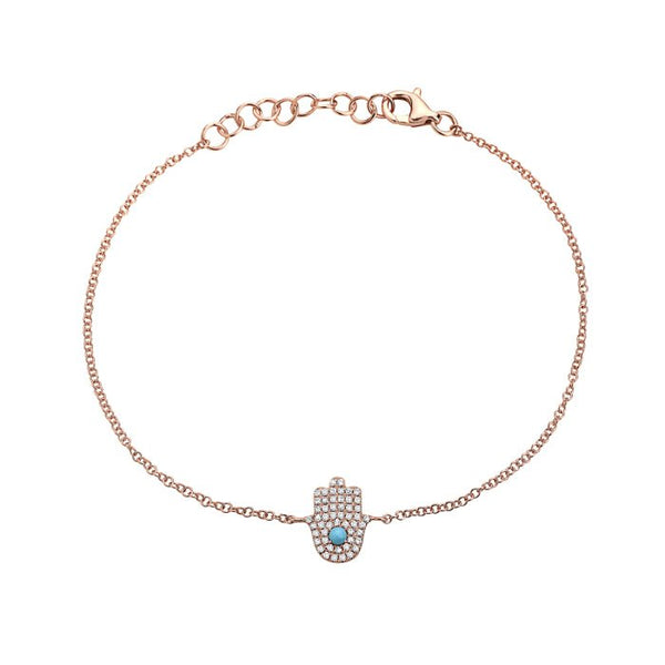 Birmingham Jewelry - 14K Rose Gold Turqoise And Diamond Hamsa Bracelet - Birmingham Jewelry