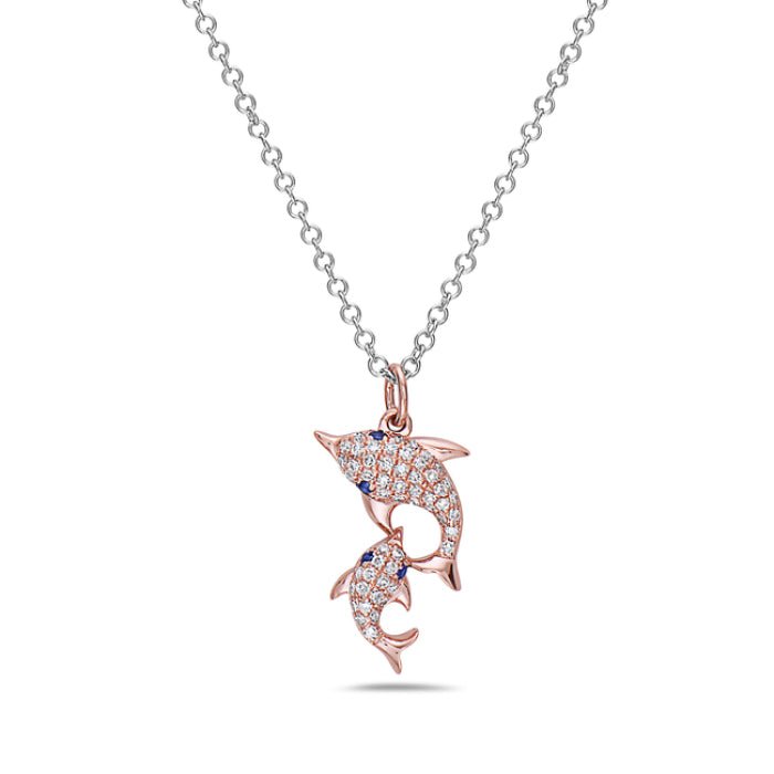 14K Rose Gold two Dolphins Diamond Necklace Birmingham Jewelry Necklace Birmingham Jewelry 