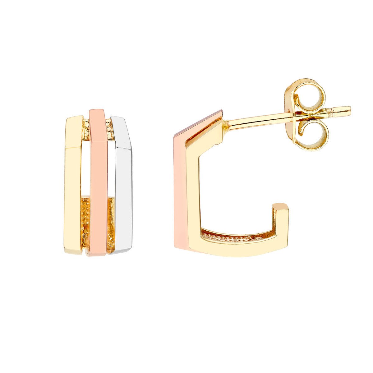 Birmingham Jewelry - 14K Tri Color Gold Geometric Hoop Earrings - Birmingham Jewelry