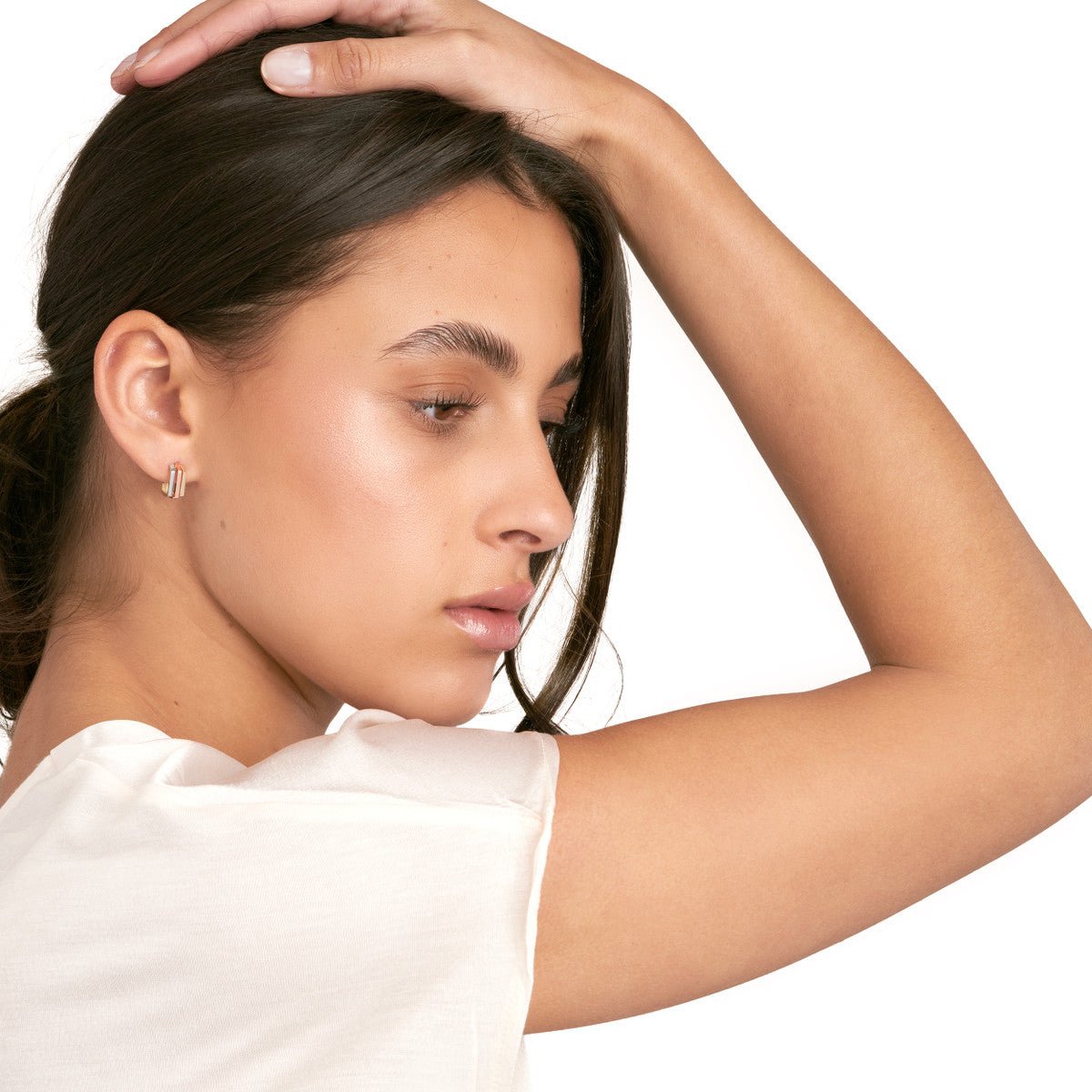 Birmingham Jewelry - 14K Tri Color Gold Geometric Hoop Earrings - Birmingham Jewelry