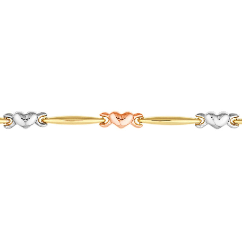 Birmingham Jewelry - 14K Tri-Color Gold Heart and Bar Stampato Bracelet - Birmingham Jewelry