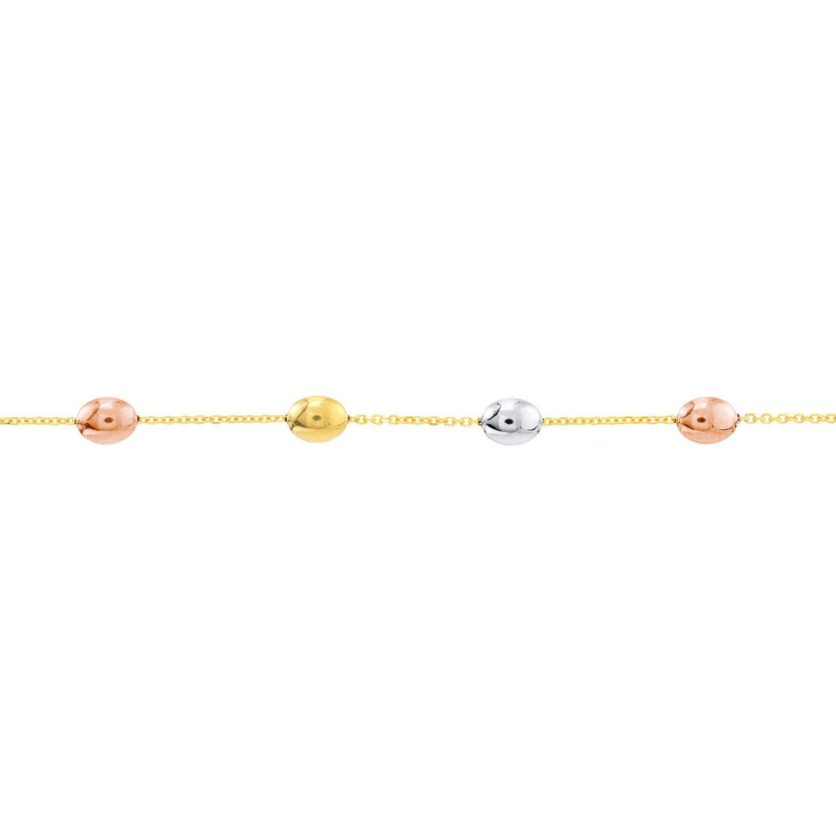 Birmingham Jewelry - 14K Tri-Color Gold Satin and Polished Bead Adjustable Anklet - Birmingham Jewelry